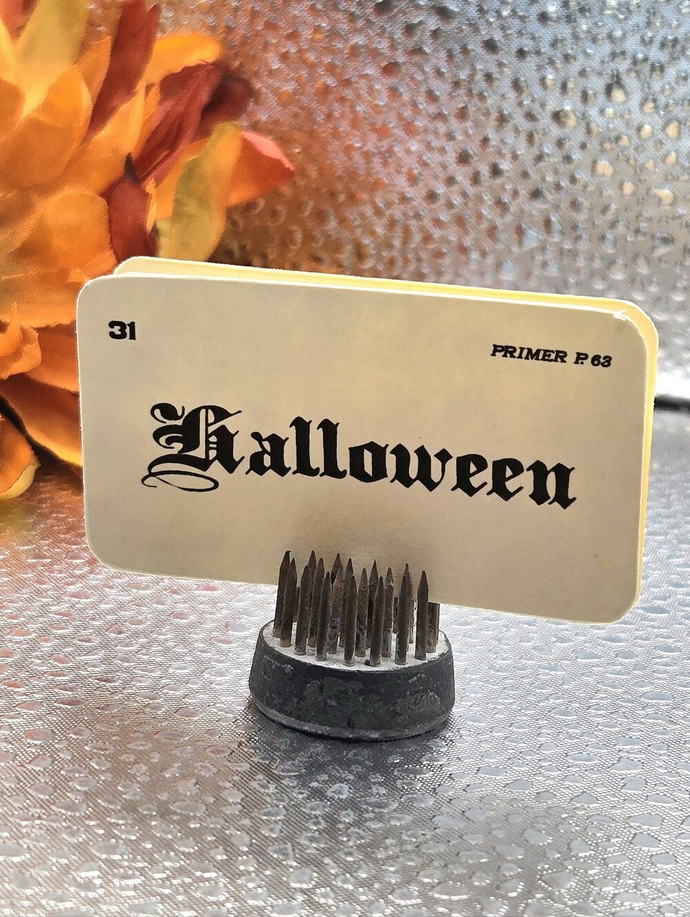 "5/$40" Mini Halloween/Pumpkin Flash Cards W/Mini Metal Flower Frog Fall Decor
